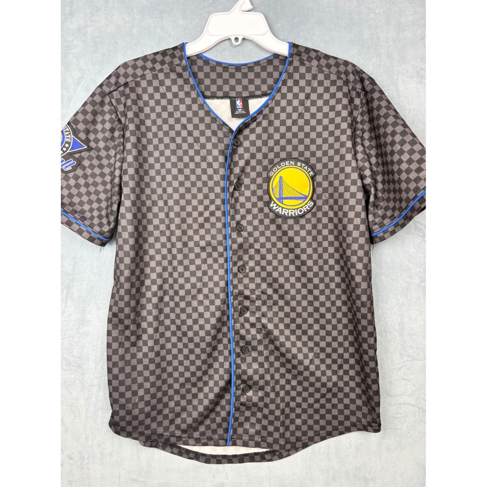 NBA Golden State Warriors Checkered Button Up Basketball Jersey Mens Medium